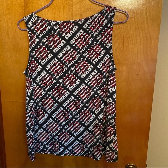 J. Jill Tank Top Wearever Black Red White Sleeveless Criss Cross Geometric Print - Picture 6 of 6